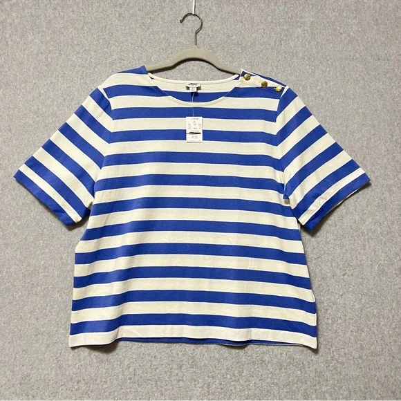 J. Crew Factory Striped Short Sleeve Tee NWT Size XL White Blue Nautical Preppy - Picture 3 of 9